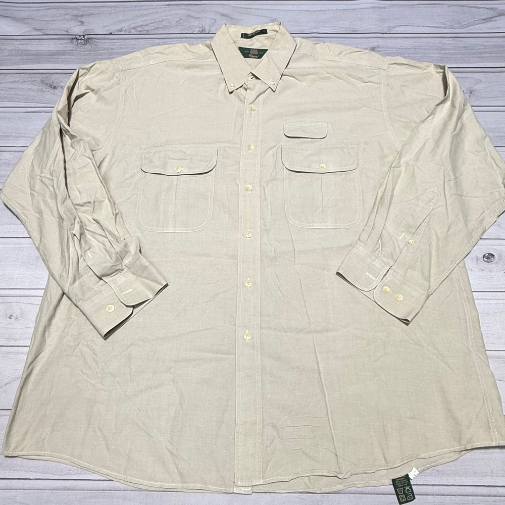 Orvis Button Down Shirt Mens XL Tan Long Sleeve Cotton Utility Safari Cargo